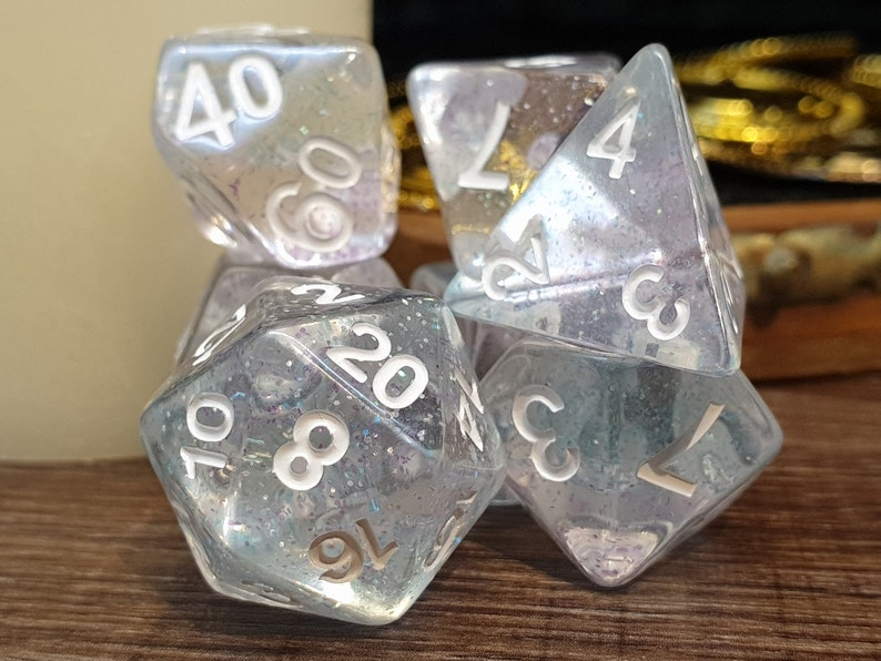 7 Dice Polyset BluePurple Glitter Clear Gem