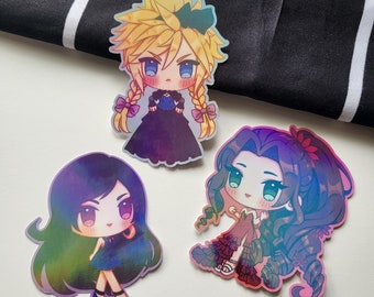 Final Fantasy VII Stickers - Rainbow Holographic - Tifa, Aerith, Cloud