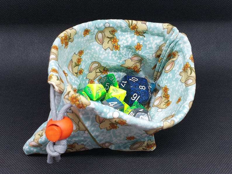 Drawstring Dice Bag Bunnies and Flowers