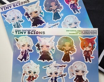 Final Fantasy XIV - 'Tiny Scions' Holographic Sticker Sheet - Thancred, Y'shtola, Urianger, G'raha, Alisaie, Alphinaud, Estinien