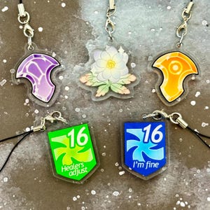 Final Fantasy XIV - Pendentifs en acrylique pour téléphone - Fleur d'Elpis, cristaux Azem et Hadès, empilements Vuln