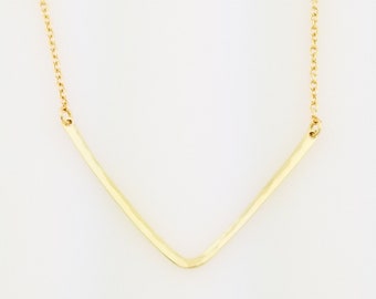 Gold V Necklace, Gold Chevron Necklace, Solid 14k Yellow Gold, Mother's Day Gift for Wife