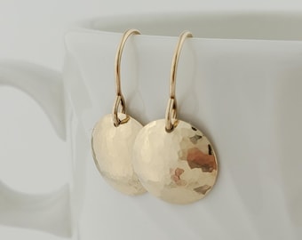 Gold-Filled Hammered Disc Earrings, Domed Coin Earrings, Women's Jewelry