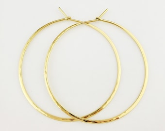 Solid 18k Gold Extra Thick Hammered Hoops Metal Earrings Christmas Gift for Wife