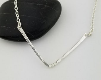 Silver Chevron Necklace Hammered Layering Necklace V Sterling Silver Dainty Minimalist