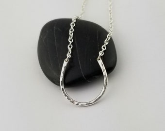 Silver Horseshoe Necklace Hammered Layering Necklace Sterling Silver Lucky Dainty Minimalist