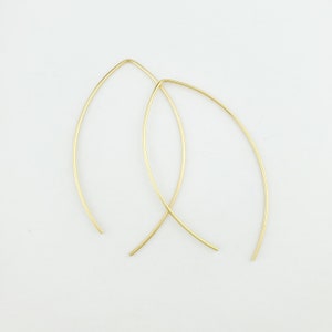 Thin 14k Solid Gold Open Hoop Threader Earrings Gold Birthday Gift for Wife Jewelry