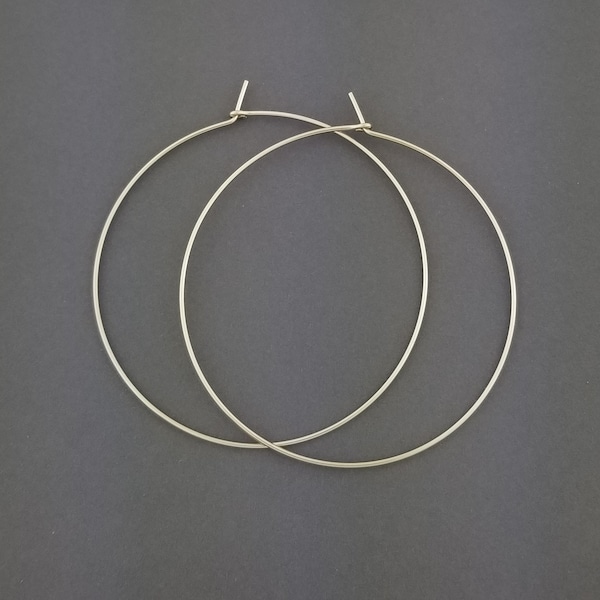 Thin Solid 14k Palladium White Gold Hoop Earrings Hammered Nickel Free White Gold