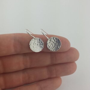 Round Hammered Silver Earrings, Minimalist Silver Earrings, Sterling Silver Earrings, Hammered Silver Disc Earrings, Round Small Silver image 4