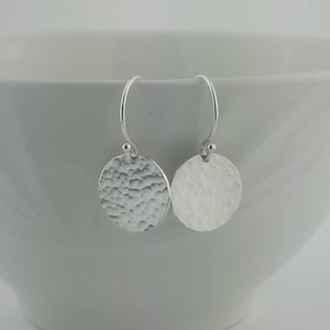 Round Hammered Silver Earrings, Minimalist Silver Earrings, Sterling Silver Earrings, Hammered Silver Disc Earrings, Round Small Silver image 1