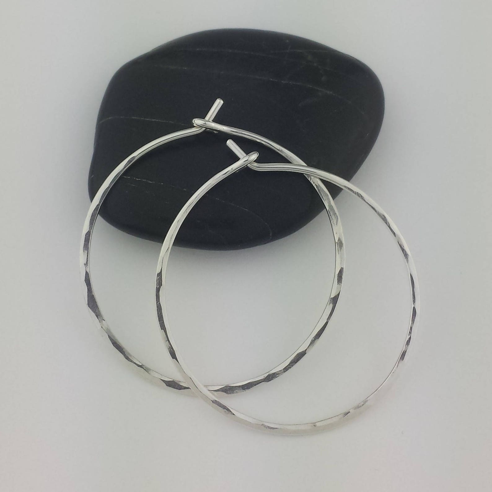Hammered Sterling Silver Hoop Earrings 18 Gauge Thick Hoop Etsy