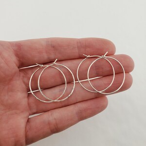 Small to Large Thin Argentium Sterling Silver Hoop Earrings, Hammered Wire Loop Earrings 1 inches