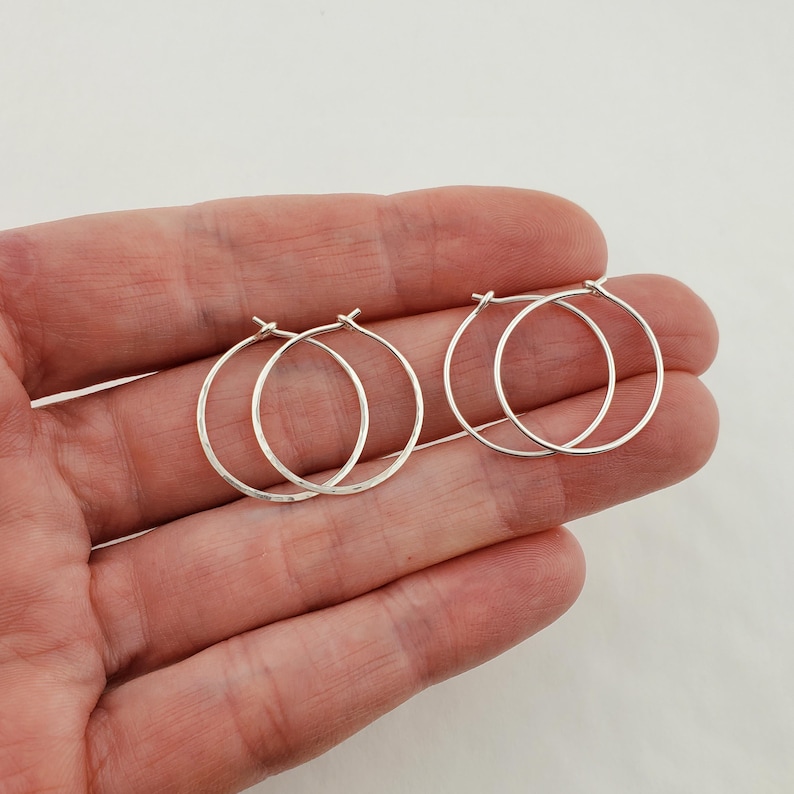 Small to Large Thin Argentium Sterling Silver Hoop Earrings, Hammered Wire Loop Earrings 3/4 inches