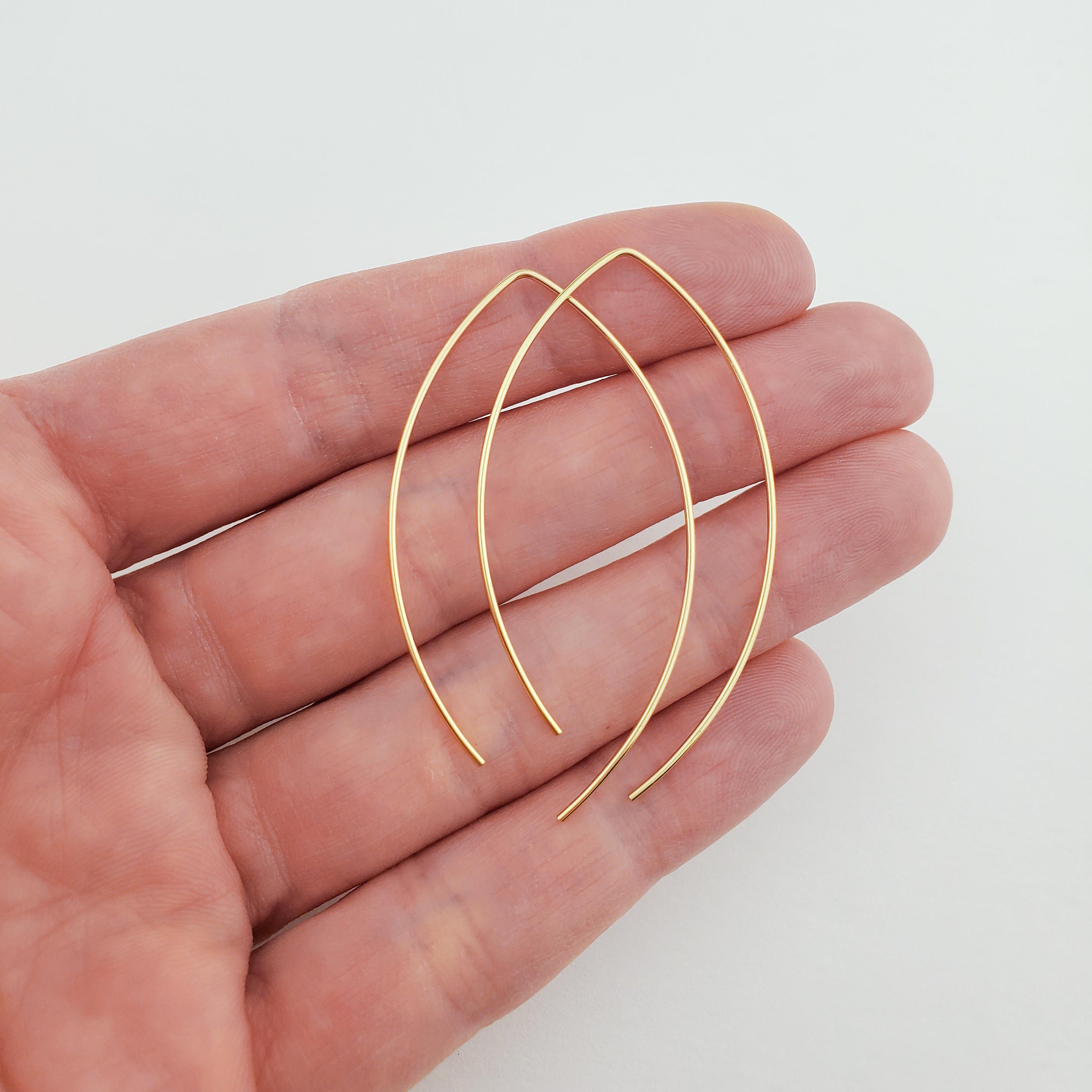 Thin Solid Gold Open Hoop Threader Earrings 14k 18k 22k Gold Etsy