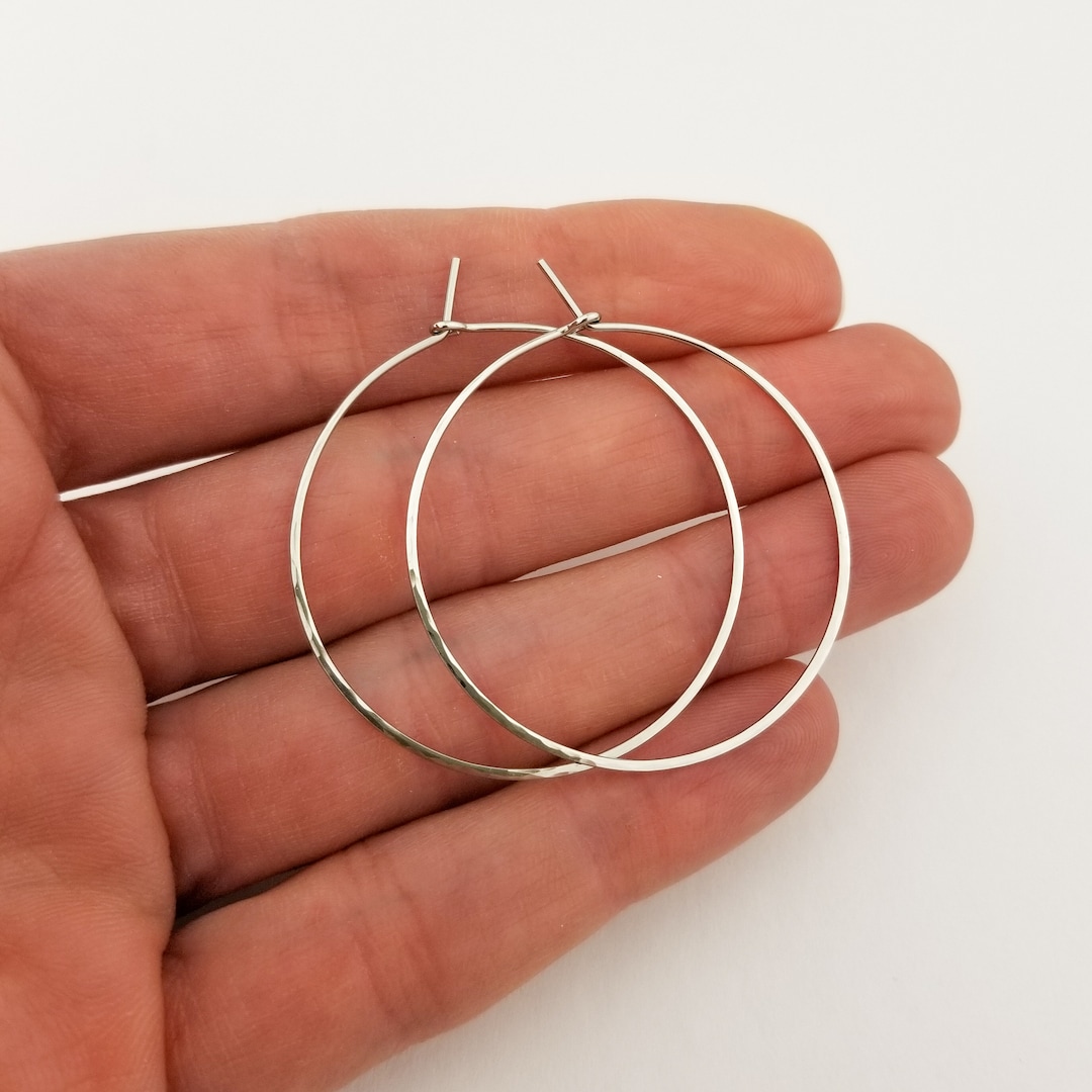 Thin Platinum Hoop Earrings, Choose Your Size, Hammered Finish - Etsy