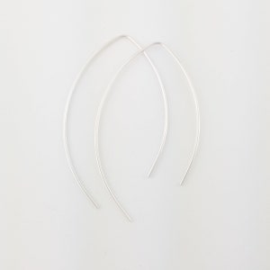 Thin Silver Open Hoop Earrings, Threader Pull Through Argentium Sterling Wishbone