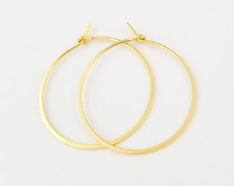 Flat Hammered Thin Solid 22k Gold Hoop Earrings, Gold Jewelry Christmas Present for Wife