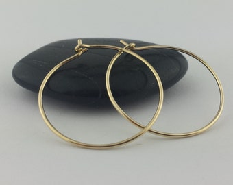 Thin 18k Solid Gold Hoop Earrings, 18k Gold Hoop, Hammered Gold Earrings, Anniversary Gift for Wife