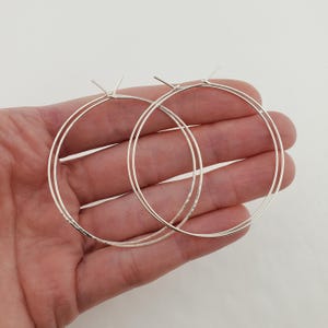 Small to Large Thin Argentium Sterling Silver Hoop Earrings, Hammered Wire Loop Earrings 2 inches