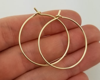 14k Solid Gold Hoop Earrings, Thick Solid Gold Hoops, Christmas Gift for Wife, 1mm Yellow Gold Wire