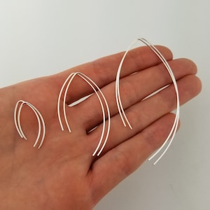 Thin Silver Threader Earrings 20 Gauge Silver Open Hoop Earrings Argentium Sterling Silver Arc Earrings Wishbone Small Medium Large