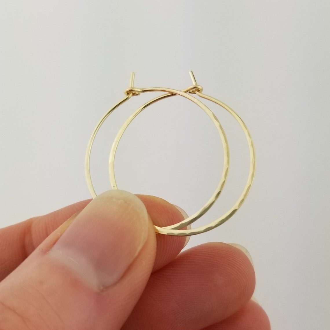 Real Gold Hoop Earrings Solid 14k Hammered 20 Gauge Thin Gold | Etsy