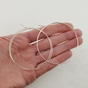 Small to Large Thin Argentium Sterling Silver Hoop Earrings, Hammered Wire Loop Earrings 2.5 inches