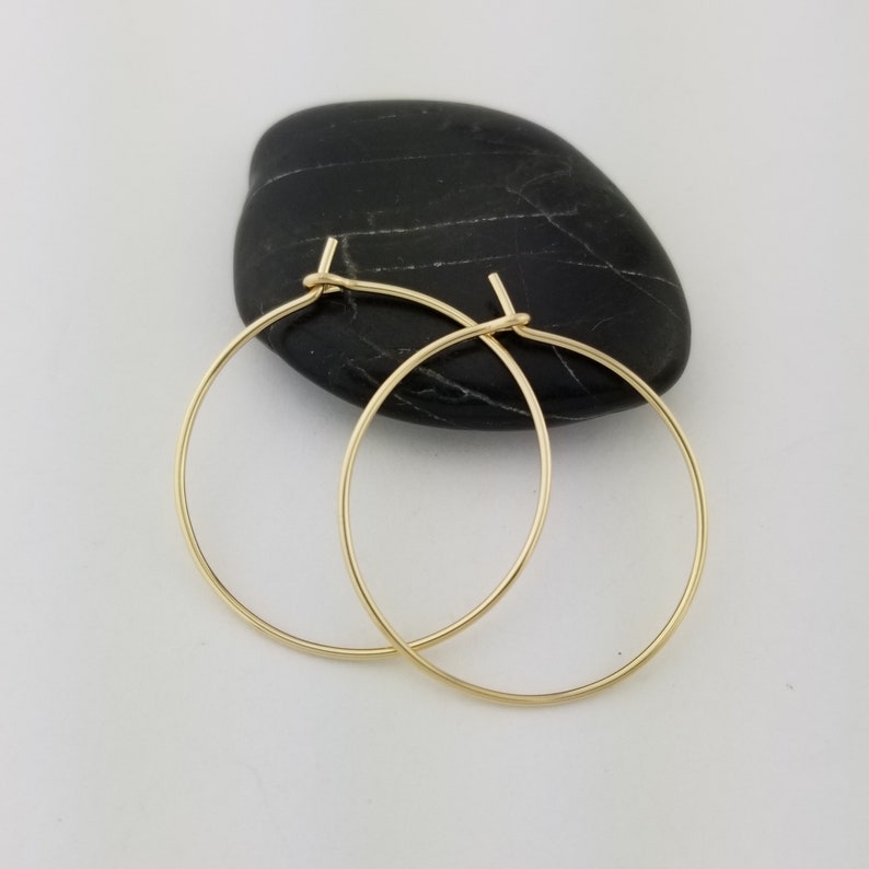 Thin Solid 14k Gold Hammered Hoop Earrings 20 Gauge