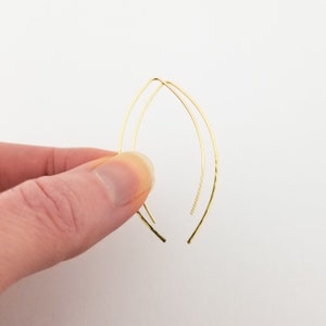 Thin 14k Hammered Solid Gold Open Hoop Threader Earrings