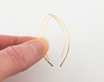 Thin Solid Gold Open Hoop Threader Earrings K K K Gold Etsy