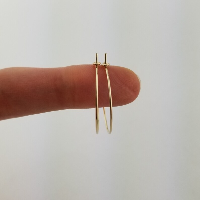 Thin Solid 14k Gold Hammered Hoop Earrings 20 Gauge