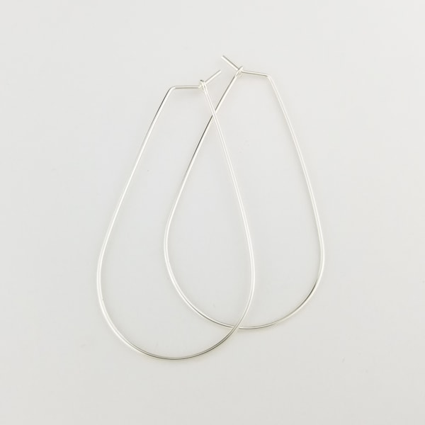 Thin Sterling Silver Teardrop Hoop Earrings Geometric