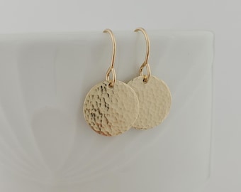 Gold-Filled Hammered Disc Earrings, Coin Earrings