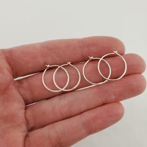 Small to Large Thin Argentium Sterling Silver Hoop Earrings, Hammered Wire Loop Earrings 5/8 inches