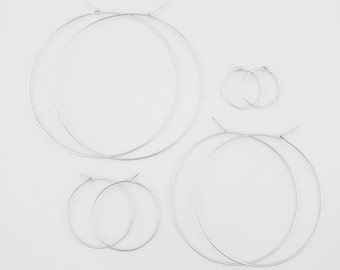 Thin Silver Classic Hoop Earrings, Argentium Sterling Silver, Hammered Hoops