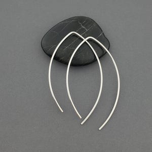 Thick Sterling Silver Threader Earrings, Open Hoop Earrings Wishbone