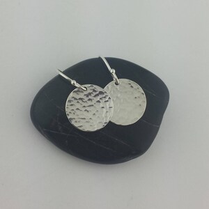 Round Hammered Silver Earrings, Minimalist Silver Earrings, Sterling Silver Earrings, Hammered Silver Disc Earrings, Round Small Silver image 3
