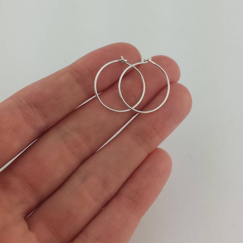 Thin Small Sterling Silver Hoop Earrings 20 Gauge Wire image 2