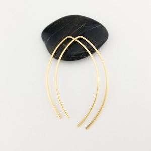Thick Solid 14k Gold Open Hoop Threader Earrings Anniversary Gift for Wife