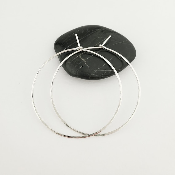 Small to Large Thin Argentium Sterling Silver Hoop Earrings, Hammered Wire Loop Earrings