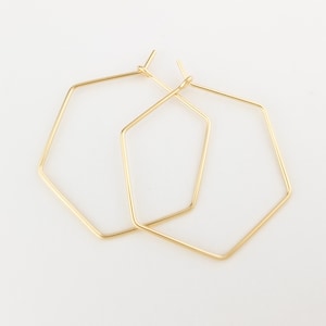 Thin Solid 14k Gold Hexagon Hoop Earrings Geometric image 1