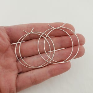 Small to Large Thin Argentium Sterling Silver Hoop Earrings, Hammered Wire Loop Earrings 1.5 inches
