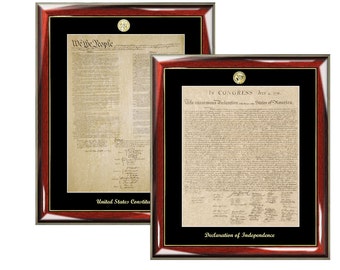 Declaration of Independence and Constitution Frame Replica Poster Set Law Gift Lawyer Citizenship School Embossed Matted Logo
