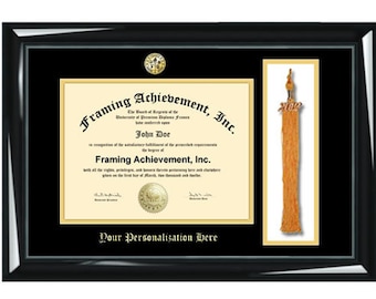 Graduation Tassel Frame University College Major Logo Frame Top mat Black Inner Gold Glossy Majestic Black Tassel Holder Graduate Gift