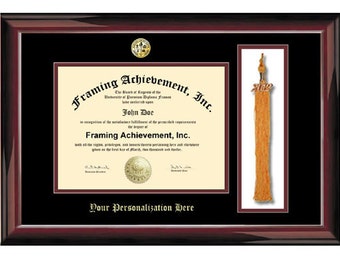 Embossed Diploma Frame Tassel Box University College Major Logo Frame Top mat Black Inner Maroon Glossy Traditional Mahogany Tassel Holder