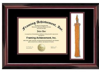 Graduation Tassel University Frames - College Tassel Box Degree Frame Top mat Black Inner Maroon Glossy Traditional Mahogany Document Plaque