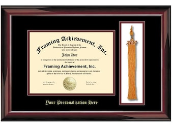 University Tassel Graduation Diploma Frame College Gift Graduate Top mat Black Inner mat Maroon Glossy Traditional Mahogany Embossed Frame