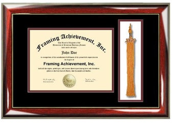 Tassel Box Diploma Frames College Degree Framing Top mat Black Inner Maroon Glossy Prestige Mahogany Gold Diploma Tassel Holder