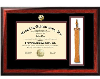 Graduation Diploma Frame Tassel Box University Degree Frame College Major Seal Logos Top mat Black Inner Maroon Satin Rich Mahogany
