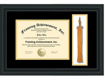 College Graduation Tassel Frames - University Degree Tassel Box Frame Top mat Black Inner Gold Satin Matte Black Certificate Frame